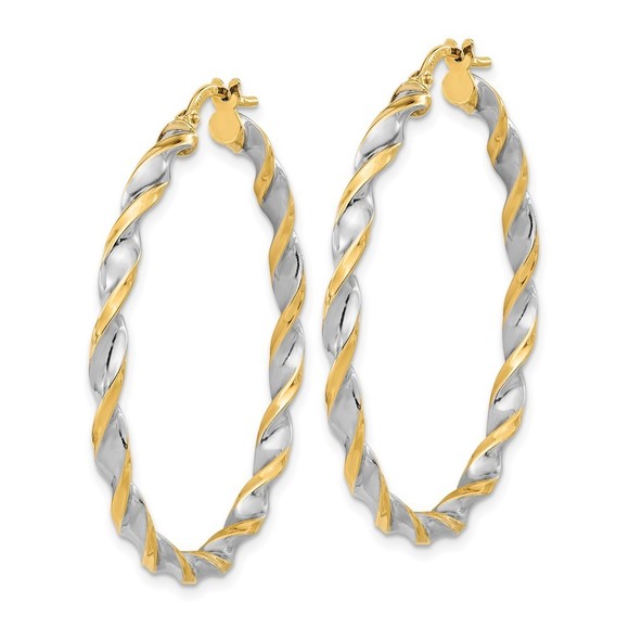 14K & White Rhodium Polished & Twist Hoop Earrings - Picture 4 of 4